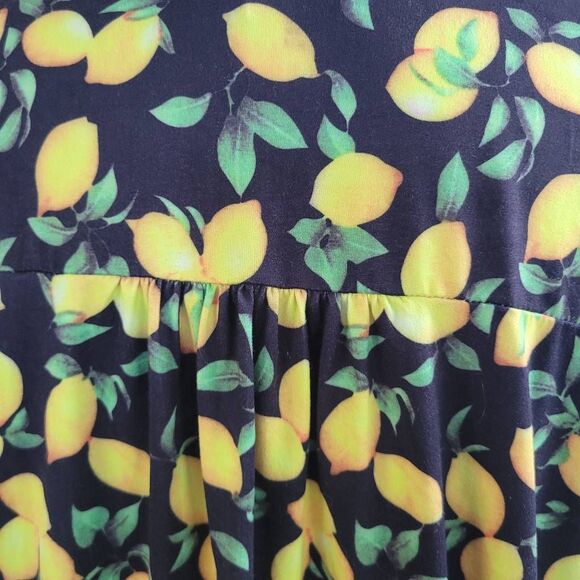Allegrace 3X lemon print blouse empire waist button up collar novelty print grap - Picture 5 of 14